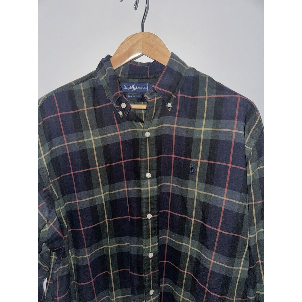 Polo Ralph Lauren Men's Lightweight Navy Green Plaid Flannel Large Holiday